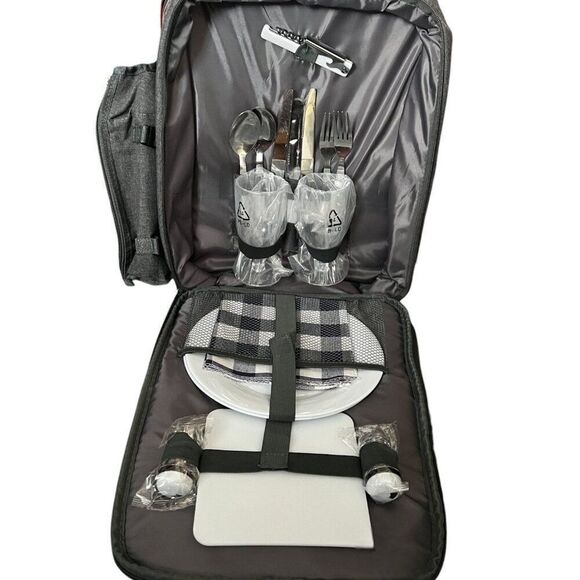 NWT! ALLCAMP Gray Outdoor Picnic Backpack for 2 People - Picture 2 of 10